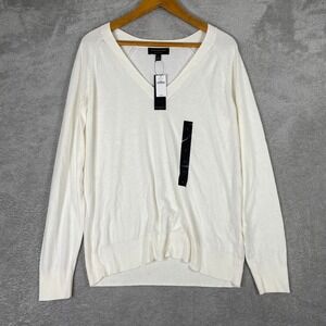 Banana Republic Forever Sweater Womens Large White V Neck Cotton Rayon Pullover